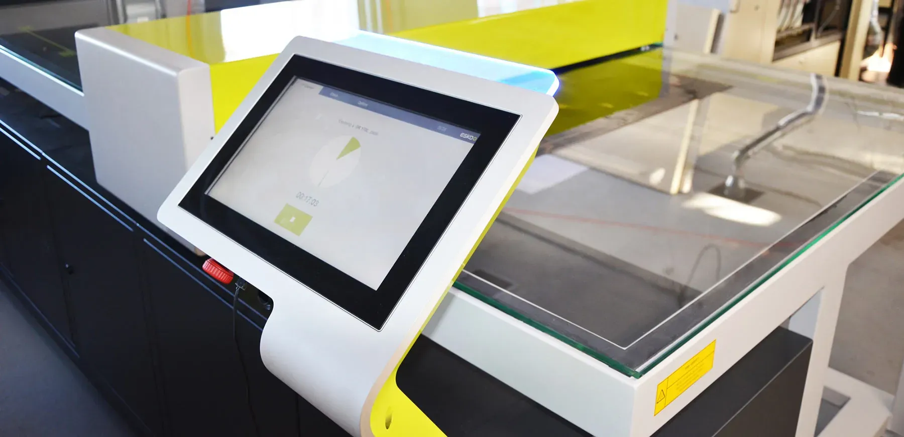 The Esko XPS Crystal LED exposure unit with a flexographic plate on the bed
